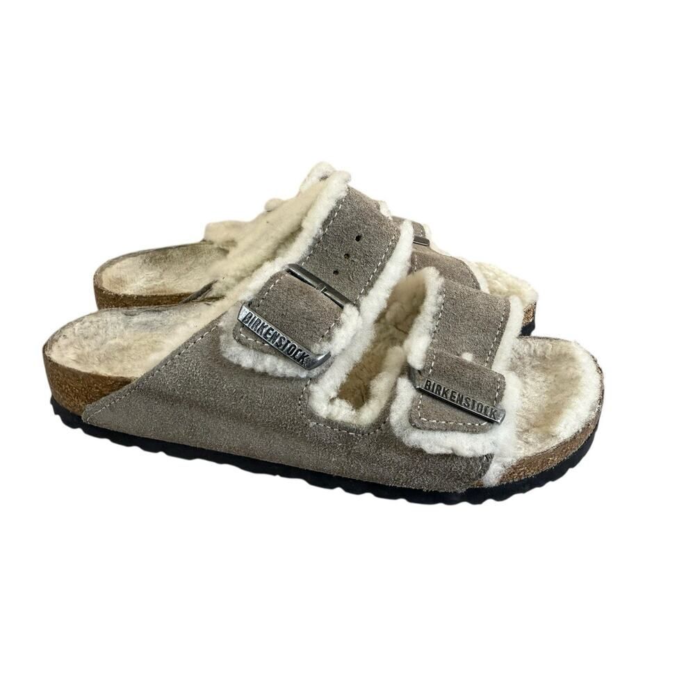 Birkenstock Arizona Shearling Suede Slide Sandals Gray Size 37 – Made in Germany - Picture 9 of 11
